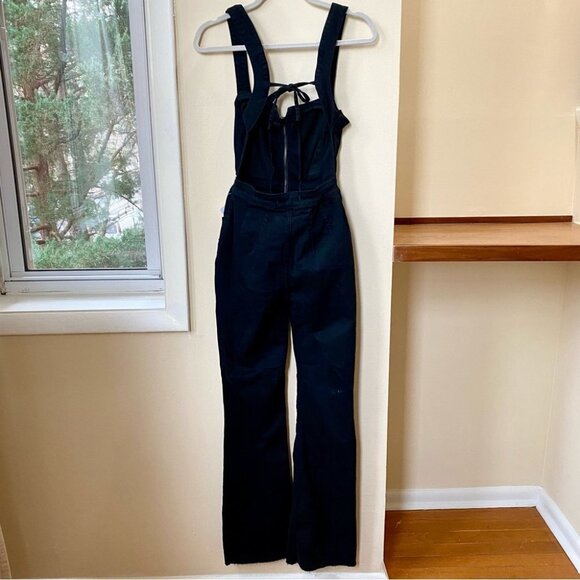 NWT Free People CRVY 2nd Ave One Piece Denim Flare Jumpsuit in Black Panther - Picture 13 of 15